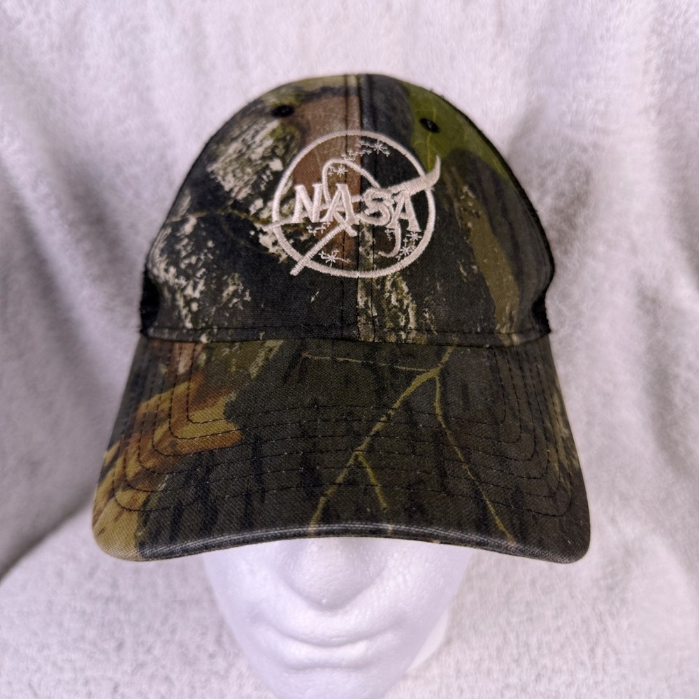 NASA Mens Hat Snap Back Tree Camouflage Trucker Mesh Embroidered Logo Multicolor